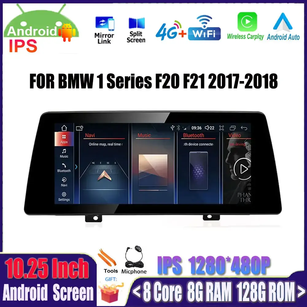 

Для BMW 1 Series F20 F21 2017-2018 DVR Android 14 беспроводной Carplay GPS-навигатор мультимедийный радиоплеер BT 4G Lte WIFI 10,25"