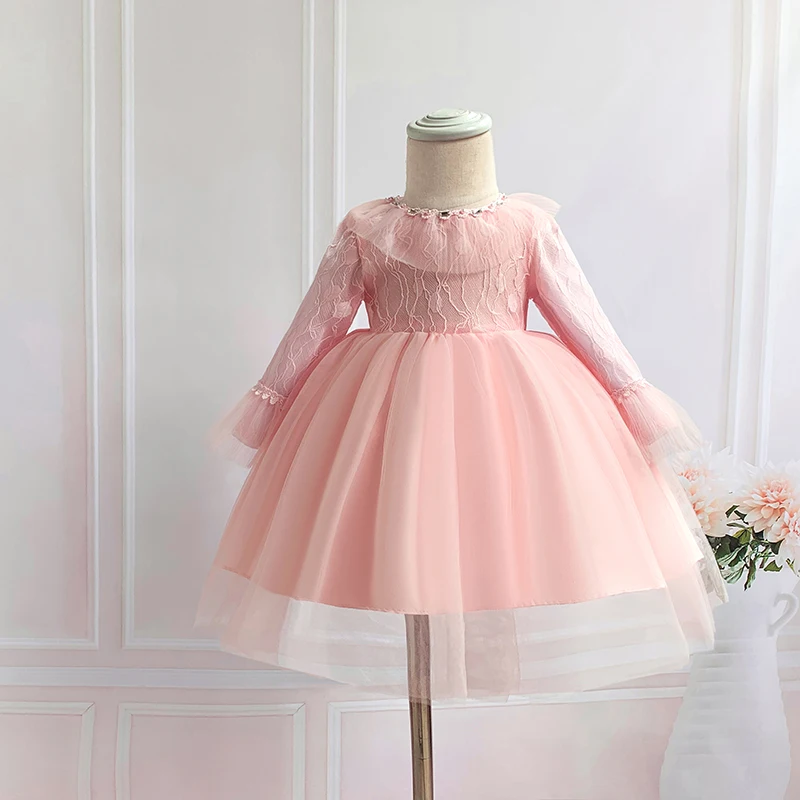 

New design Baby girl long sleeve party Dress Baby spring autumn dress Birthday lace Dress with lace collar