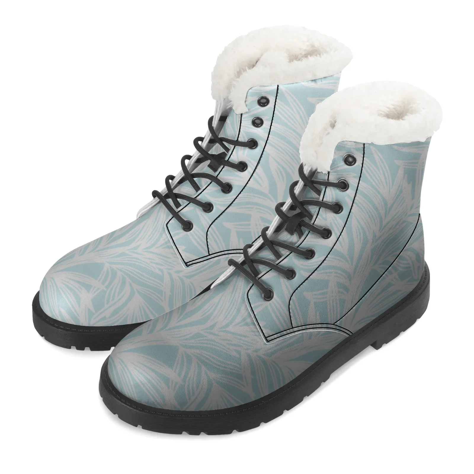 

Customized Light blue printed hip-hop style plush boots for men and women teenagers silver boots winter warm mid-calf boots