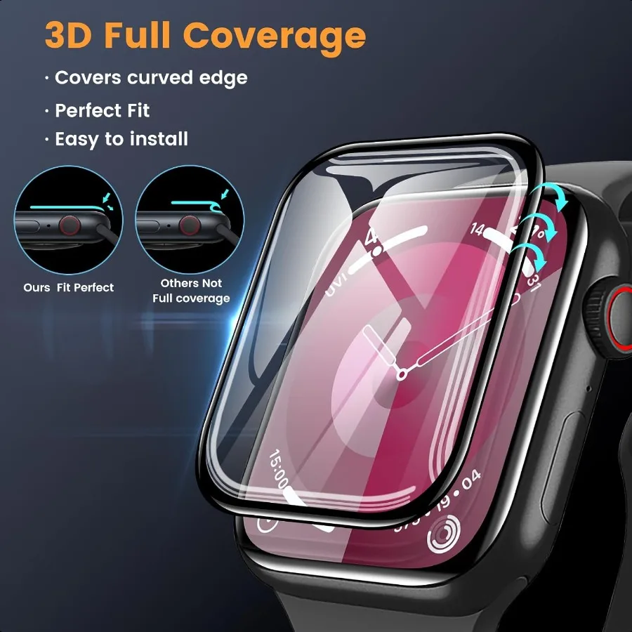 YMHML 3 عبوات لساعة Apple Watch Series 9 واقي شاشة 41 ملم [فقاعة صفر] ترقية تغطية كاملة ثلاثية الأبعاد HD طبقة شفافة مقاومة للماء