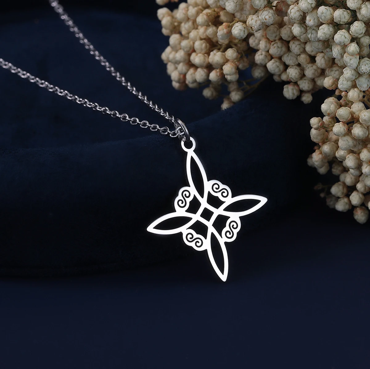 Kinitial Wicca Witchcraft Witch Knot Anhänger-Halskette für Frauen, Edelstahl-Schmuck, geometrische Halskette, Geschenk