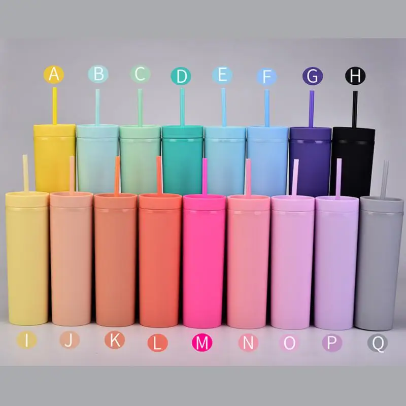 Pieces 16oz Matte Tumblers With Lid and Straw Plastic Skinny Acrylic Tumbler Double Wall Tumbler Cups Bottles Party Gifts