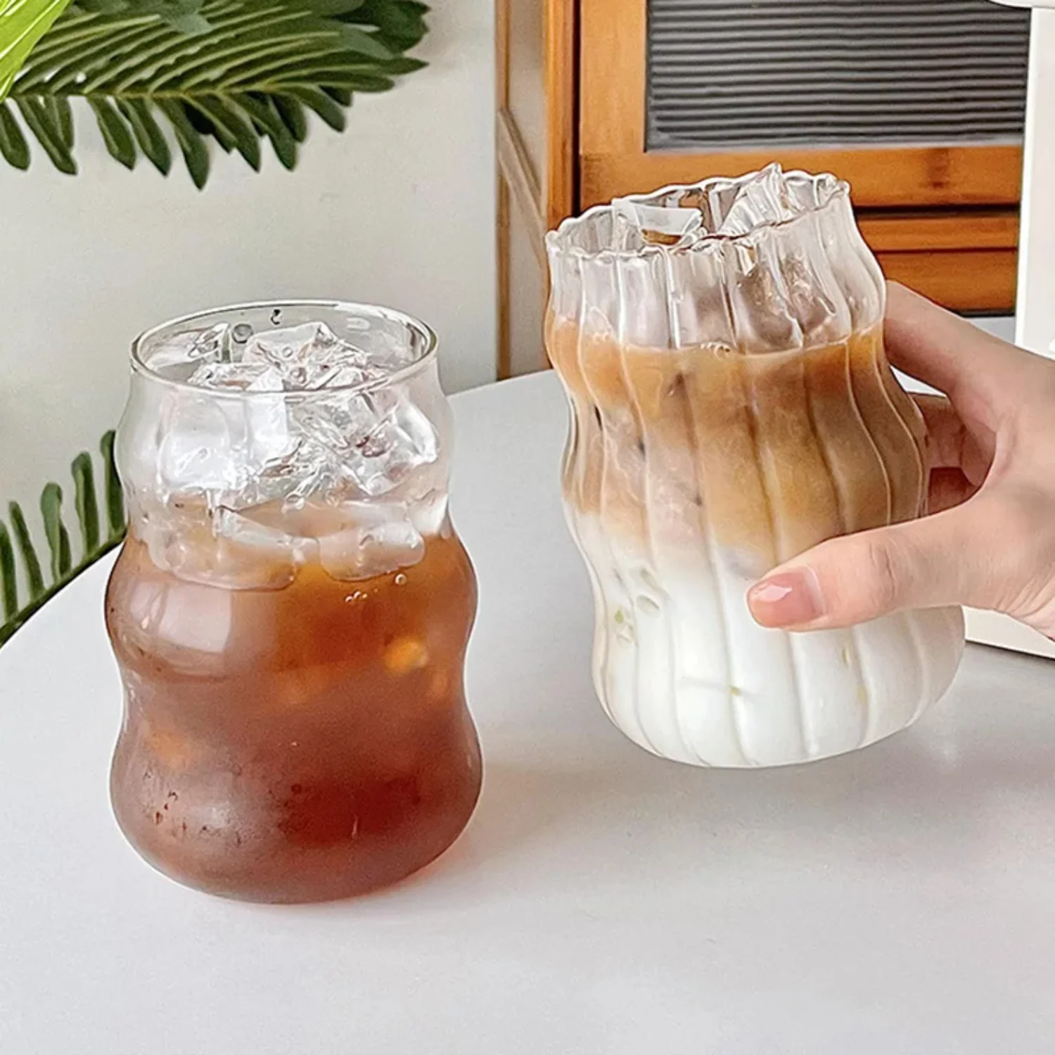 Glass Cup Heat-resistant Tumbler Drinkware Transparent Tea Juice Milk Coffee Mug  Water Glasses Stripe Mug 410/530/650ml