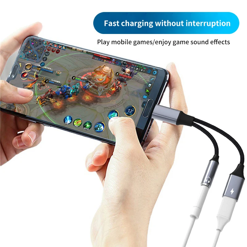 2in1 USB C to AUX 3.5mm Audio Cable PD60W Fast Charging Cable Type C to 3.5mm Aux Cable for Xiaomi Redmi Huawei Samsung Earphone