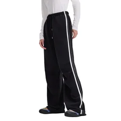 Metersbonwe Women's Wide Leg Pants Loose Straight Tube Elastic High Waist Adjustable Foot Trousers Color Clash Belt Bottoms