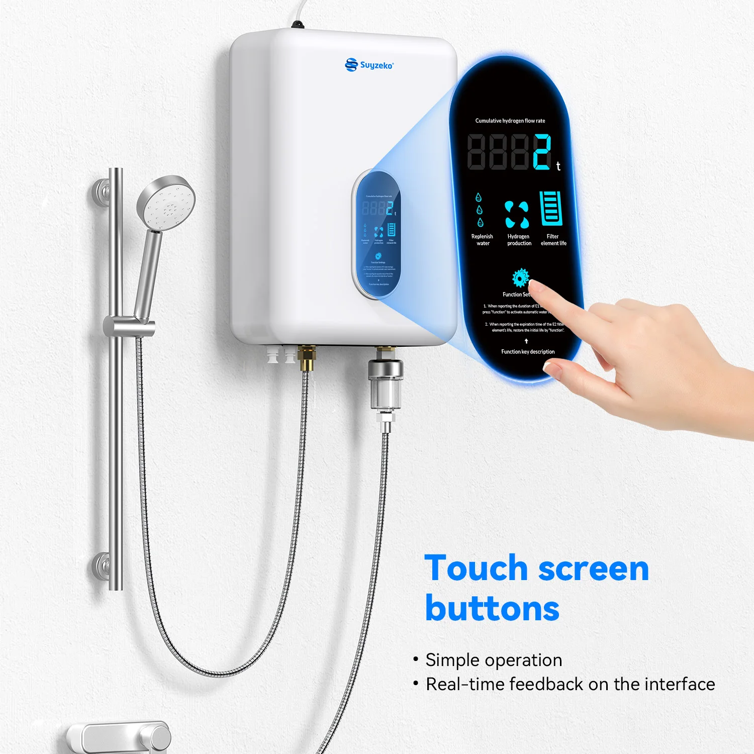 Suyzeko Wall-mounted Hydrogen Bath Machine for Antioxidant, Anti-inflammatory, Fatigue Relief Hydrogen Output Family Health