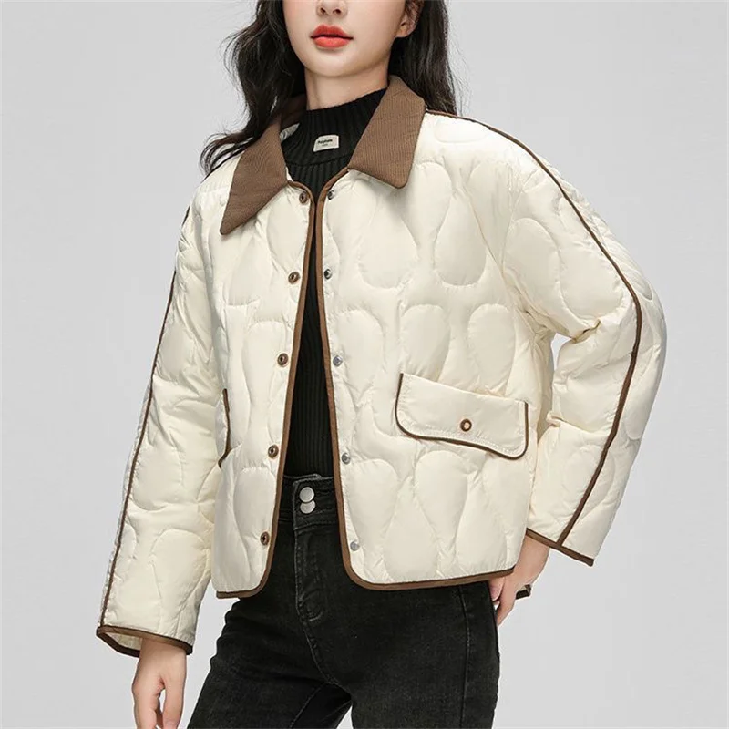 Winter Thin Lightweight Female New Korean Fashion Small Fragrance Style Loose Cotton Jacket Women Versatile Short Cotton Coat