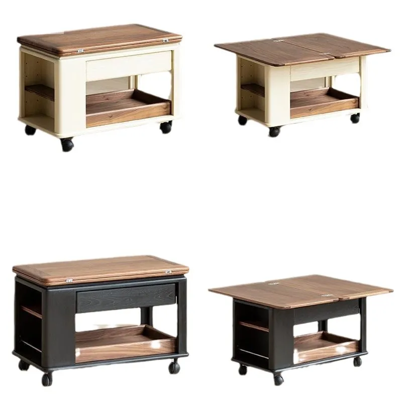 

Medieval style solid wood trolley foldable movable small apartment side balcony multi-functional tea table storage corner table