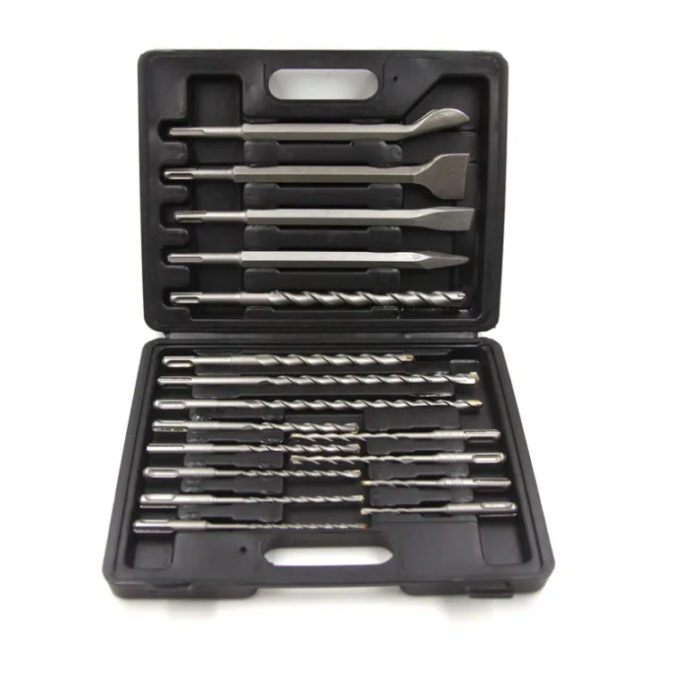 17 pièces ensemble de forets de maçonnerie à pointe en carbure SDS Plus Kit de forets à percussion électrique avec mallette à outils