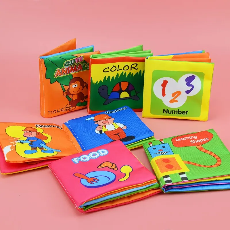 Baby Bath Books.Nontoxic Fabric Soft Baby Cloth Books.Early Education Toys. Infants Crinkly Cloth Book Bath - Pack of 6