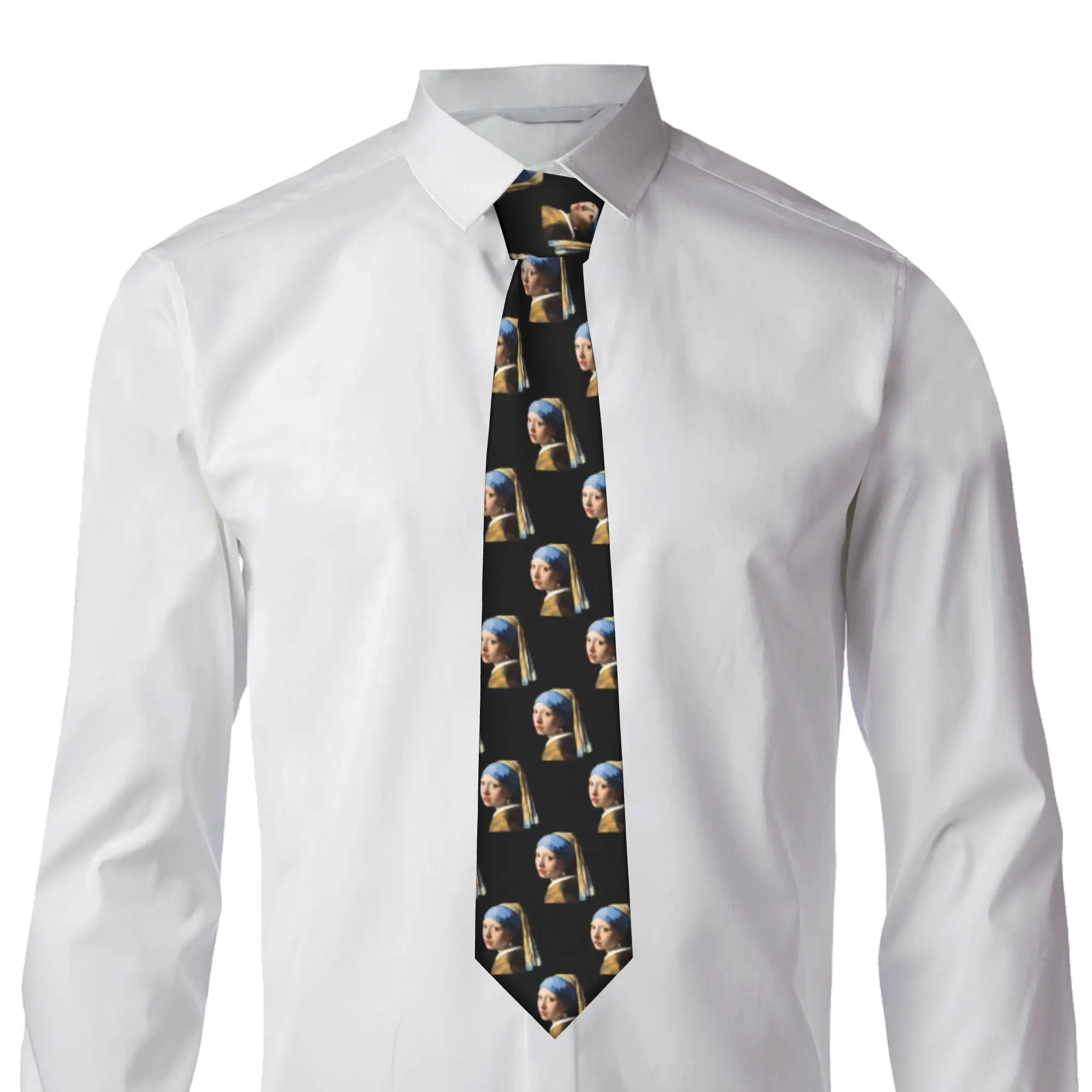 Girl With A Pearl Earring Neck Tie for Men Classic Vincent Van Gogh Painting Silk Party Necktie