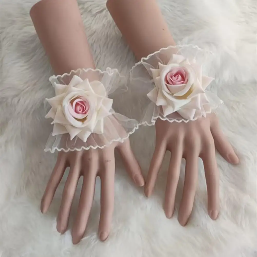 Wrist Corsage Elegant Lace Handmade Wedding Bracelet Adjustable Reusable Artificial Rose Wrist Flower Wrislet Party Accessory