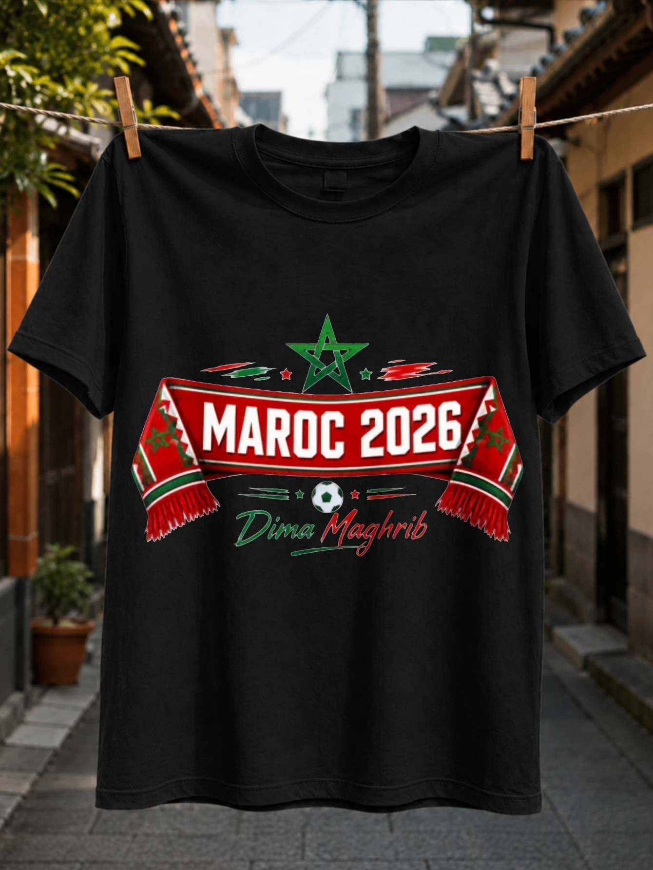 Maroc 2026 Dima Maghrib SoccerMoroccan Wrap Green Star Football and Red Green National Pride Unisex All T-Shirt
