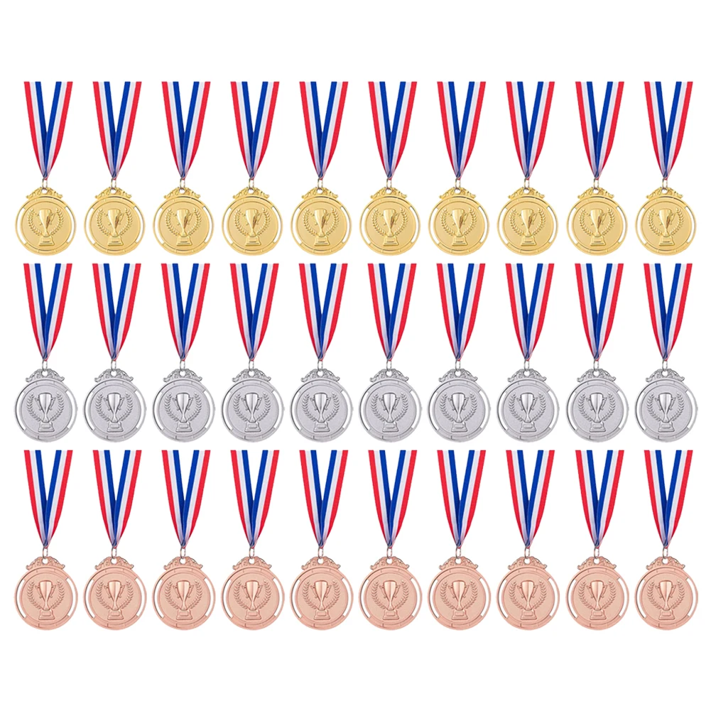 30pcs 2inch Gold Silver Bronze Award Medal with Neck Ribbon Winner Award Medal Gold Silver Bronze Prize for Competitions Party