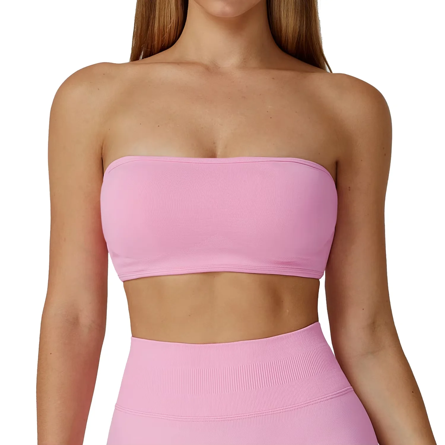 Women's Strapless Sports Bra Compressed Seamless One-Piece Crop Top for Gym Fitness Yoga Wear Running