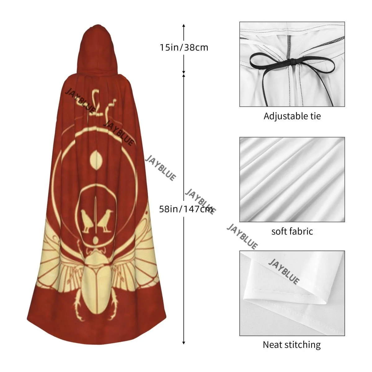 เสื้อคลุมผู้ใหญ่แบบมีฮู้ดลายด้วงอียิปต์มีปีก ชุดแฟนซียุคกลาง แม่มด วิคคา แวมไพร์ เอลฟ์ ปูริม งานคาร์นิวัล ปาร์ตี้