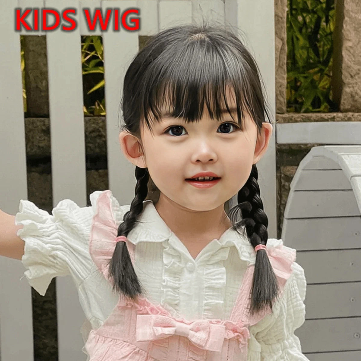 Children's Wigs Girl Hair Accessories Toddler Hoods Junior Black Long Braids Headwear for Kids Girly Headdress Baby Tiara 45cm