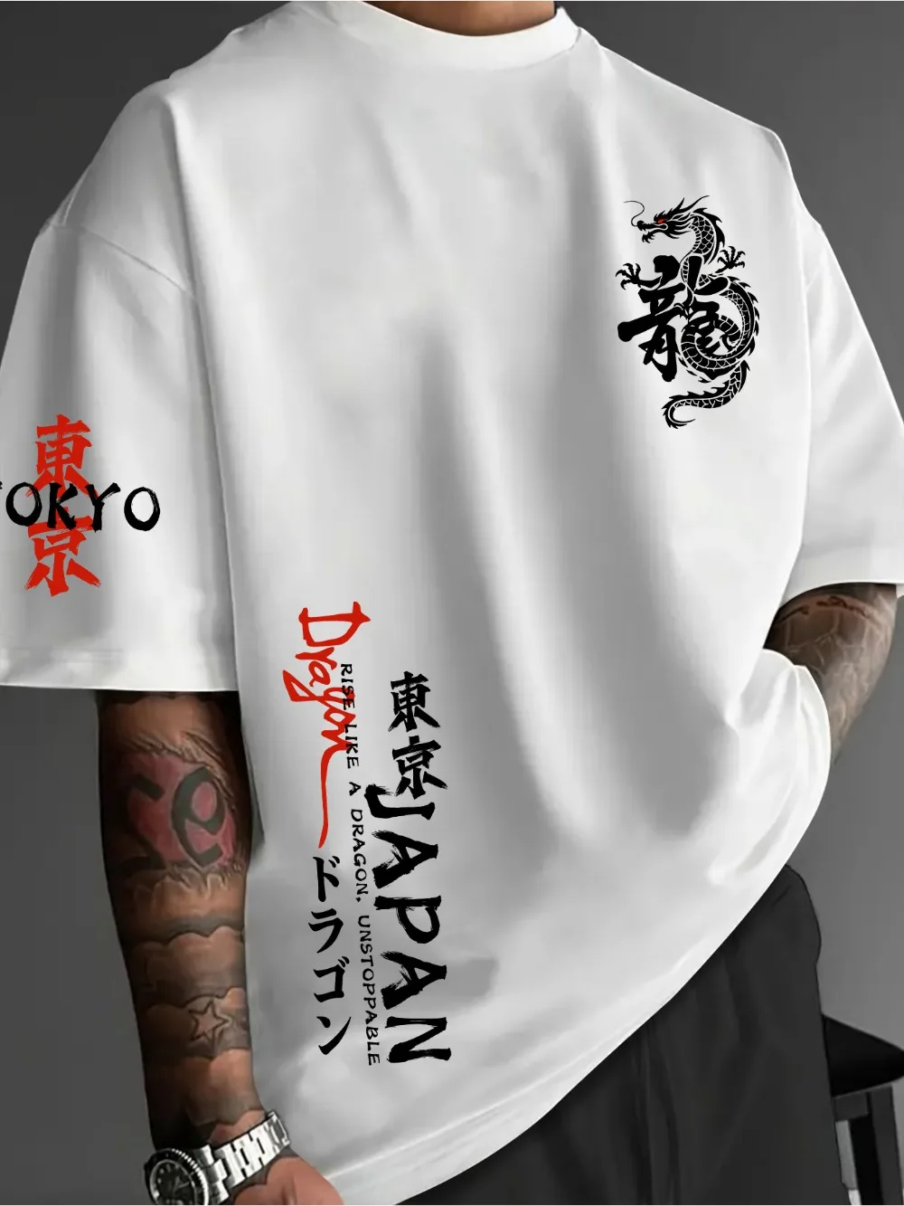 Japanischer Stil, Tokio-Drachenmuster, 3D-Druck, Sport, schnell trocknend, atmungsaktiv, Herren-T-Shirt, Outdoor, Retro, Street, Y2K, Eltern-Kind-Kleidung – Detail 3