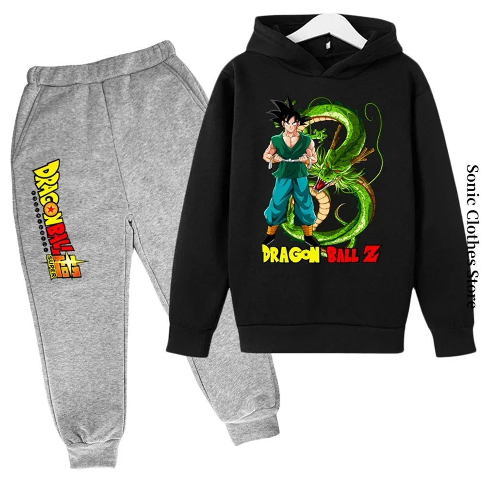 2024 New Anime Dragon Ball Z Hoodie Kids Clothes Girls Clothing Kakarotto Hooded Goku Sweaters Baby Boys Hooded +pants 2pcs Hot