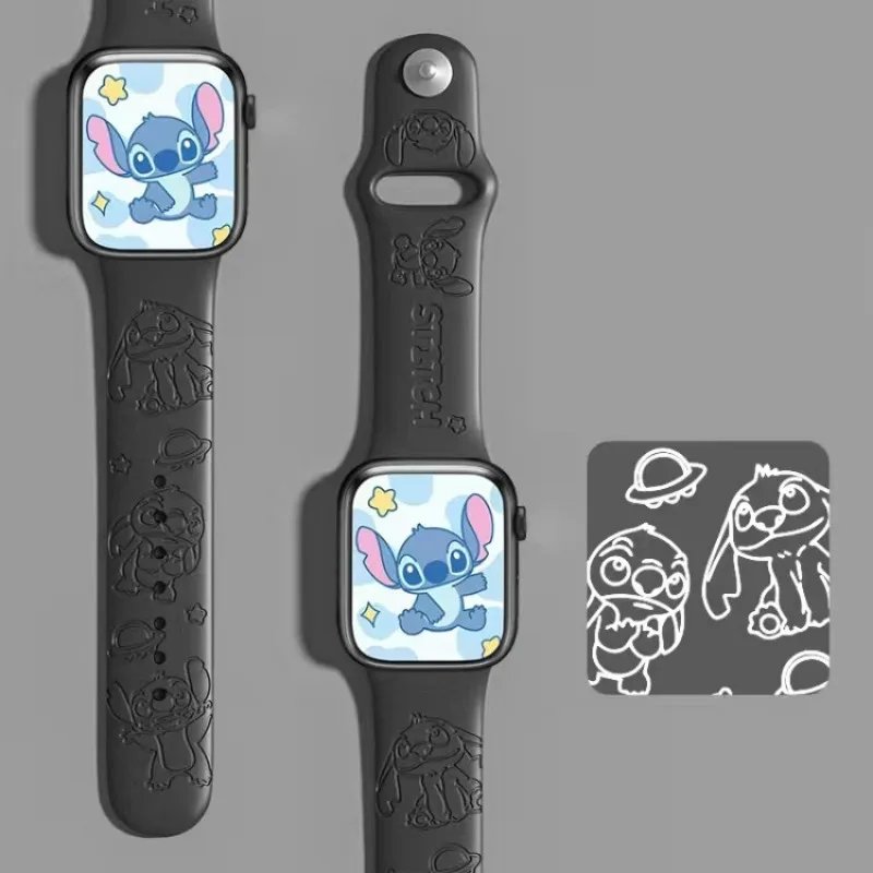 Disney Carved Stitch Strap for Apple Watch Band 44mm 40mm 45mm 41mm 38mm 42mm Silicone Solo Loop bracelet iWatch 8 ultra 7 6 5 3