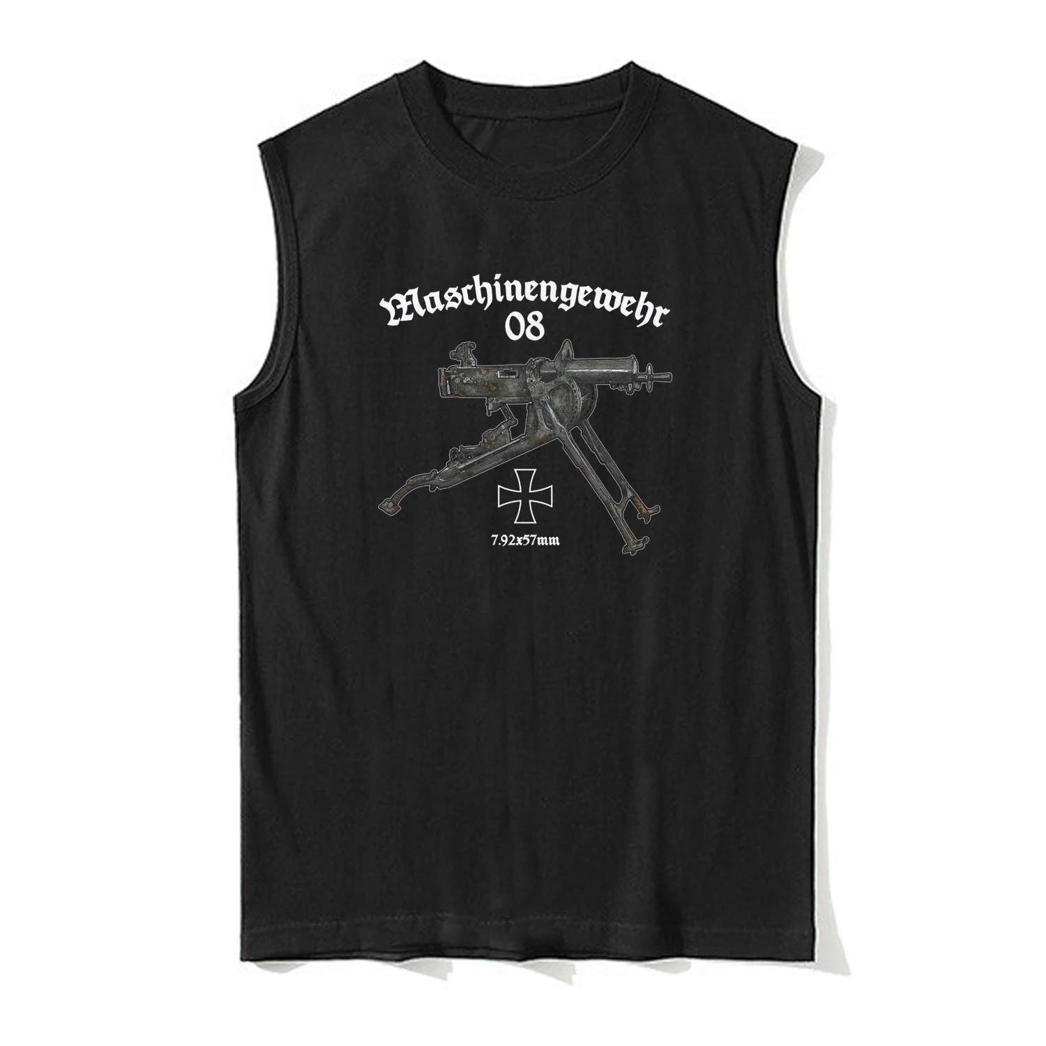 

WWI German Maschinengewehr 08 MG08 Тяжелый жилет для пулемета 100% хлопок с круглым вырезом Повседневная майка Мужская футболка без рукавов для любителей оружия