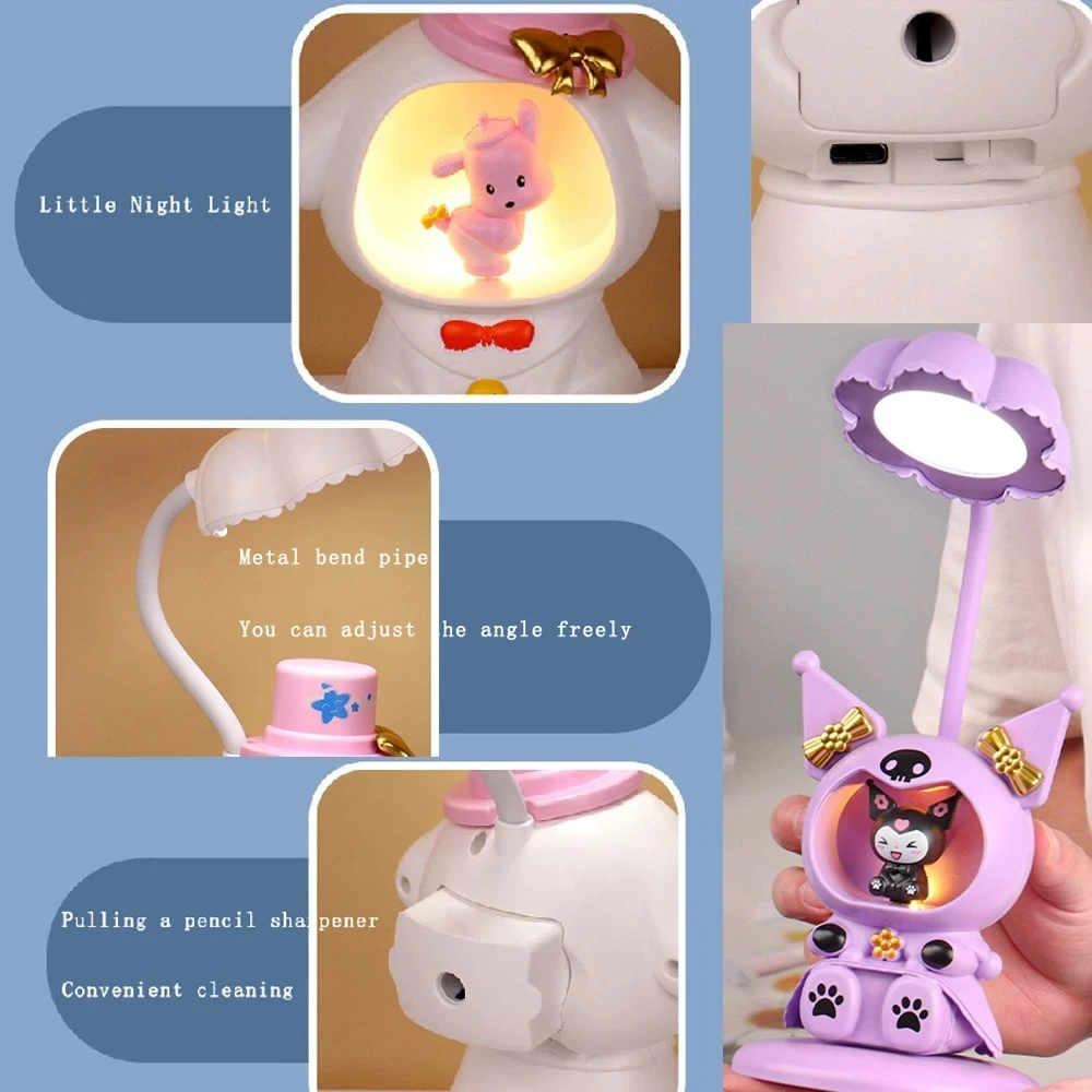 Kuromi-Lampe de bureau LED avec taille-crayon pliable, lampe de bureau mignonne, recharge USB, cadeau lumineux, jouet d'irritation mates, vente en gros