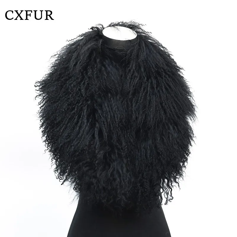 CX-A-52M Real Fur Scarf Detachable Mongolian Lamb Fur Collar Scarf for Women Garments