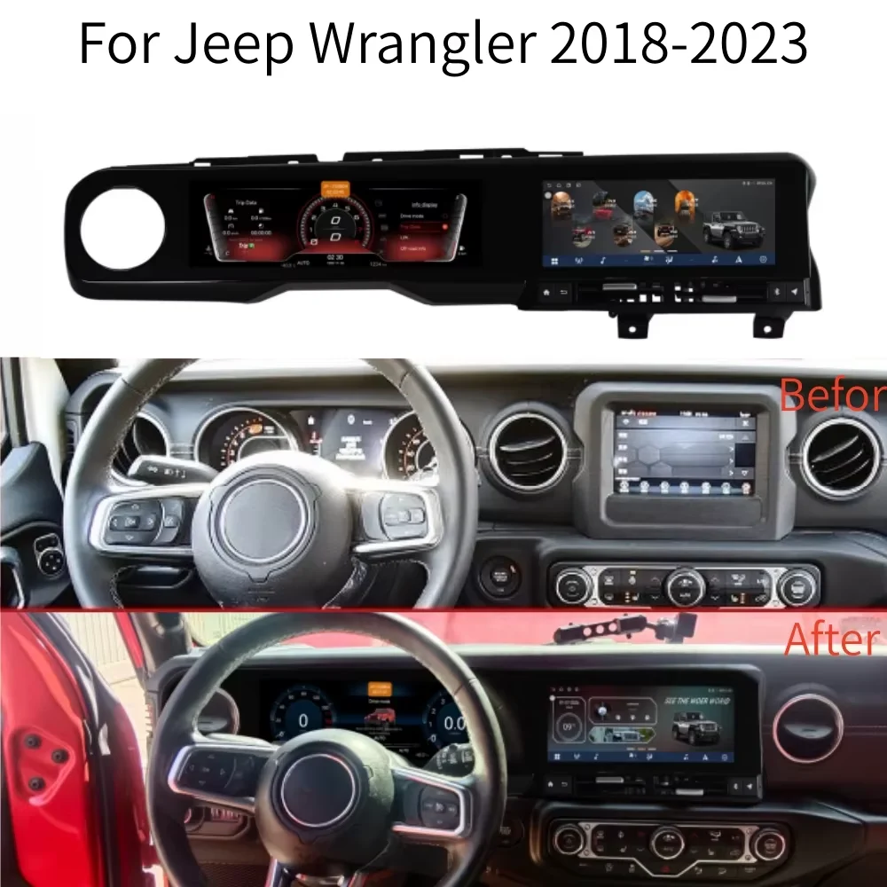 Touch Screen CarPlay For Jeep Wrangler JL 2018-2023 10.25” LCD Instrument Panel & 10.25” Android Radio Dual Screen New Upgrade