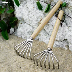 Stainless Steel Rake with Wooden Handle for Beach Shell Clam Digging Garden Weeding Loosening - Gardening Tool