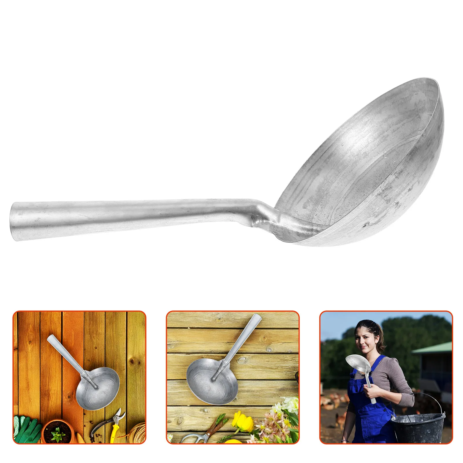 Iron Water Ladle Scoop Heavy Duty Metal Short Handle for Horse Goat Feeding Grain Mixing Garden Watering Farm Use Versatile