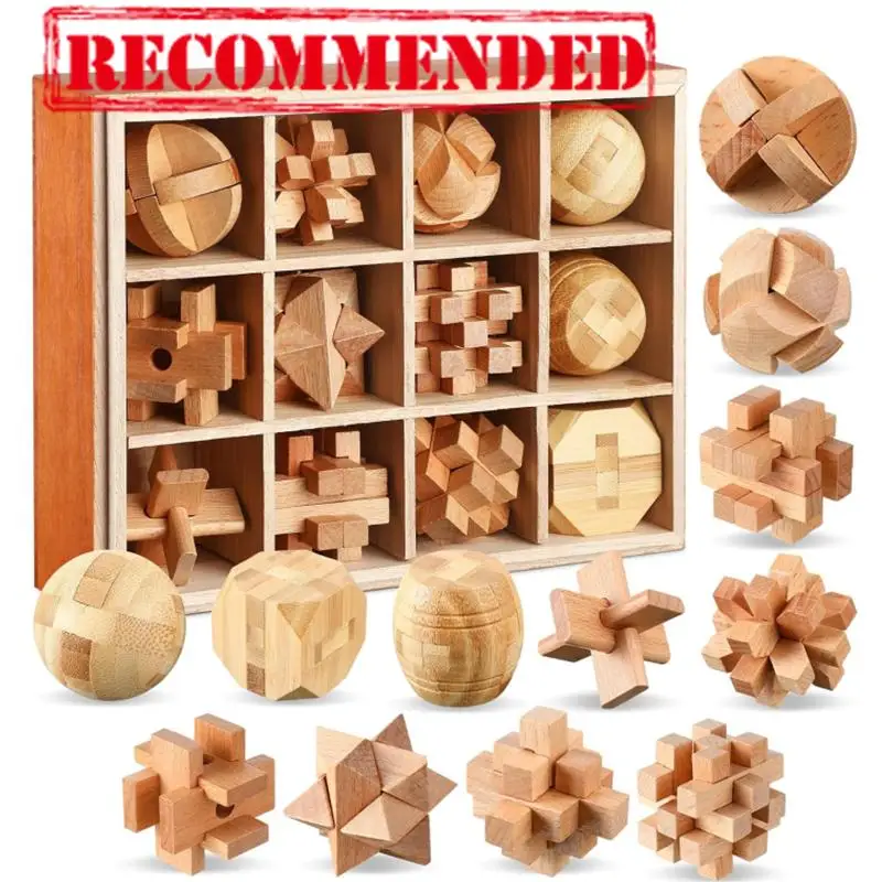 Mini rompecabezas 3D Montessori de madera para niños y adultos, juego de rompecabezas de Kong Ming, Lu Ban Lock, IQ Brain Teaser, juguete educativo