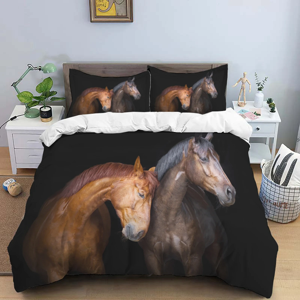 

Horses HD Print Bedding Set，double Bed，Boys Bed Duvet Covers Pillowcases Comforter Bedding Set Teens King Size Bedding Set