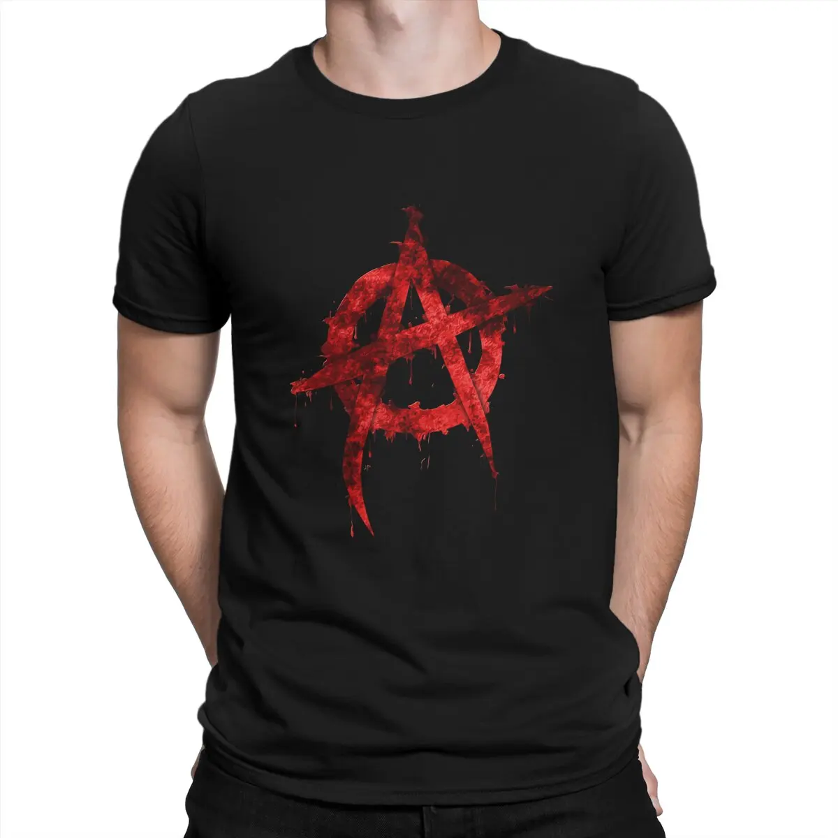 Anarchy Anarchist Symbols Blood Tshirt Homme Men\'s Tees Polyester T Shirt For Men