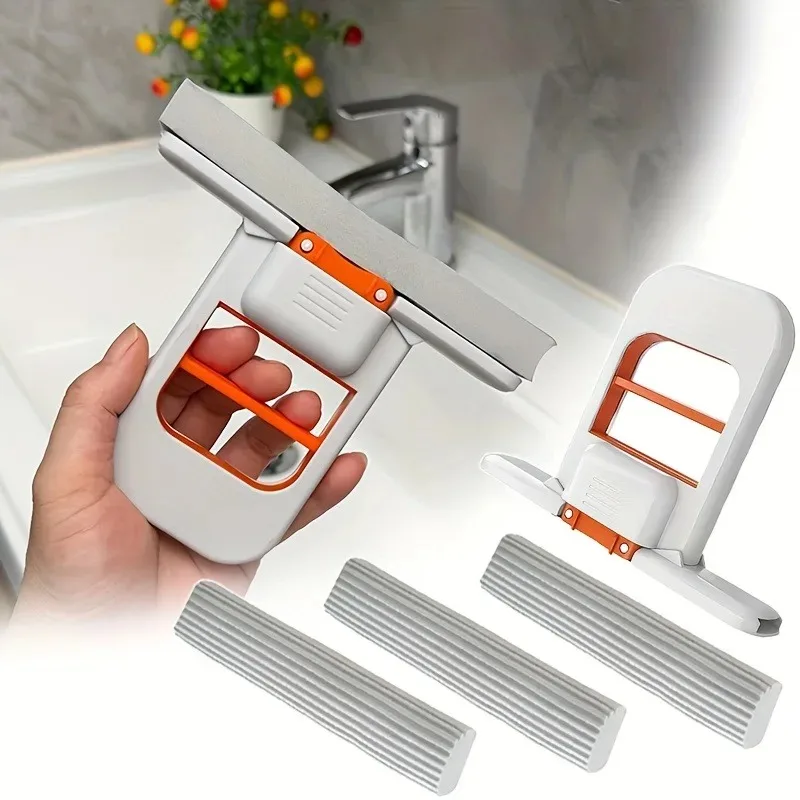 

4pcs 1 Mop 3 Sponges No-Wash Desktop Cleaner Quick Cleaning Foldable Space Saving Handheld System Home Office Bathroom Kitchen