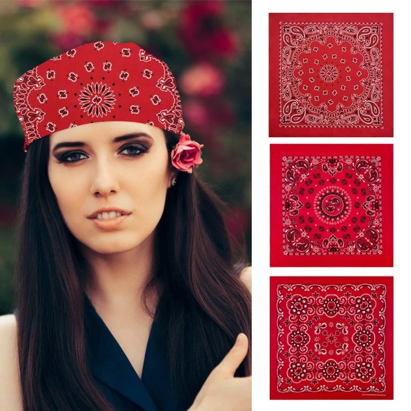 Elaborate Floral Pattern Hair Scarf Oversized Turbans Square Street Hip Hop K3KF