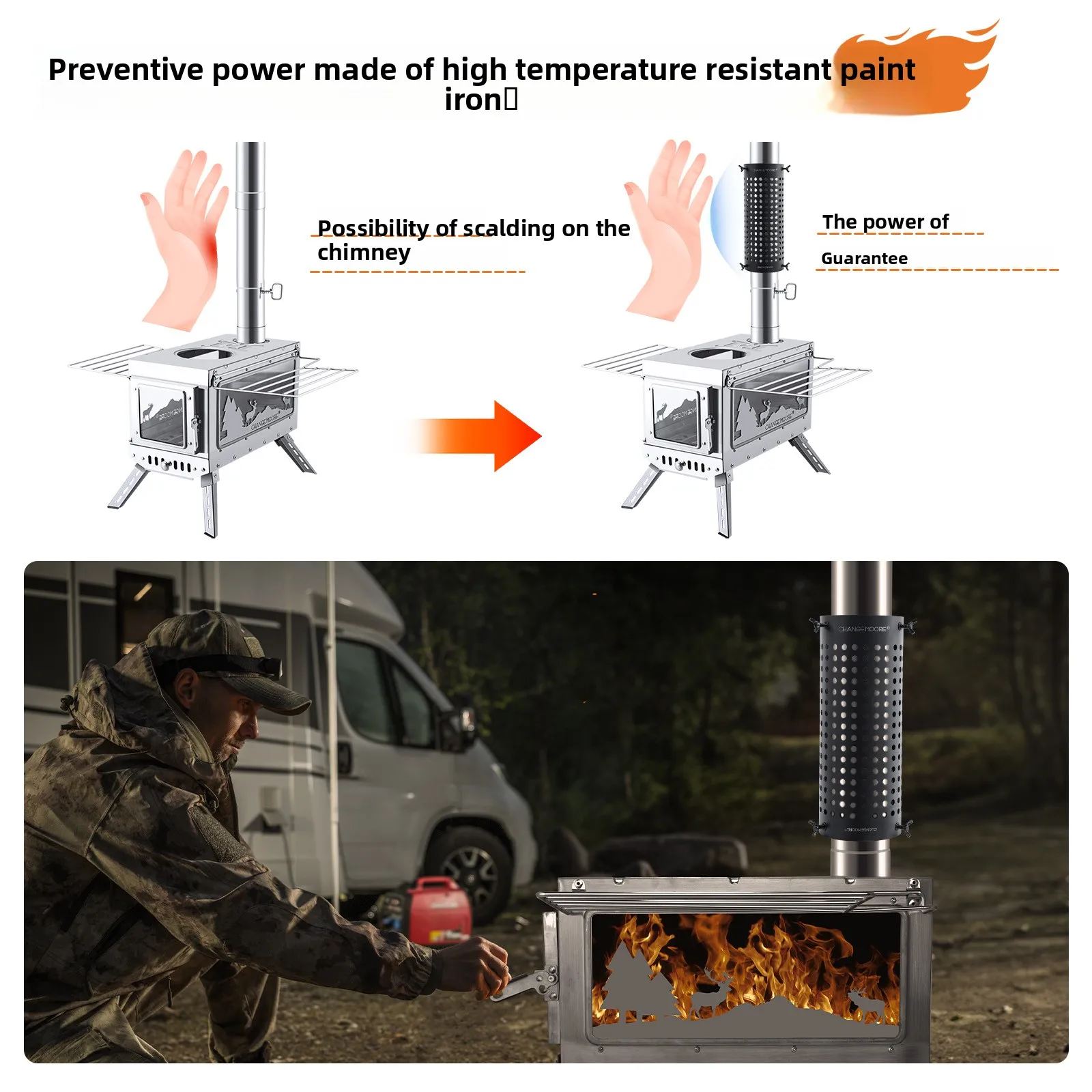 تغيير مور موقد مدخنة غطاء الأنابيب دائم المداخن حامي مكافحة السمط صافي للتدفئة موقد خيمة ساخنة موقد سخان الشتاء #5