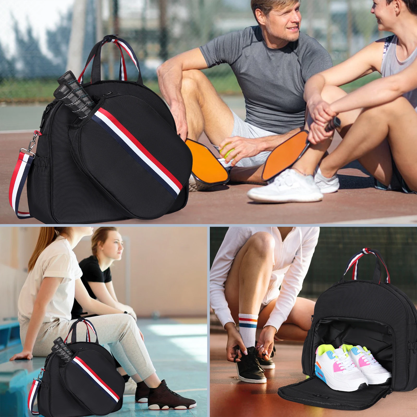 Pickleball-Bolso de hombro para deportes al aire libre, bolsa de tenis, extraíble, a prueba de agua, con compartimentos de gran capacidad, Unisex