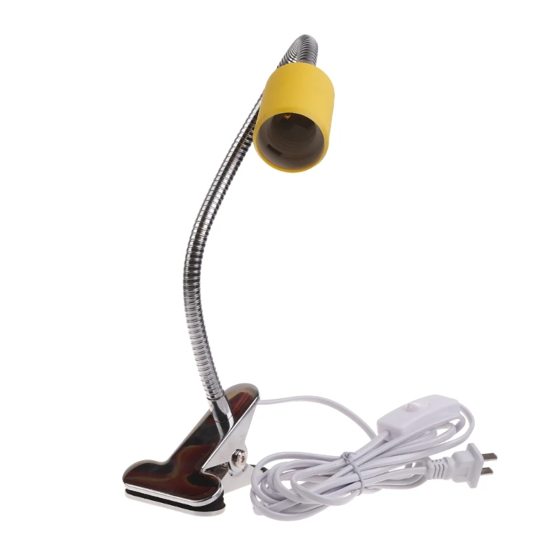 E27 LED Light Socket Clamp Light Holder with On Off Button Bendable Neck for Mounting up to 7cm Wide, 295cm Cable