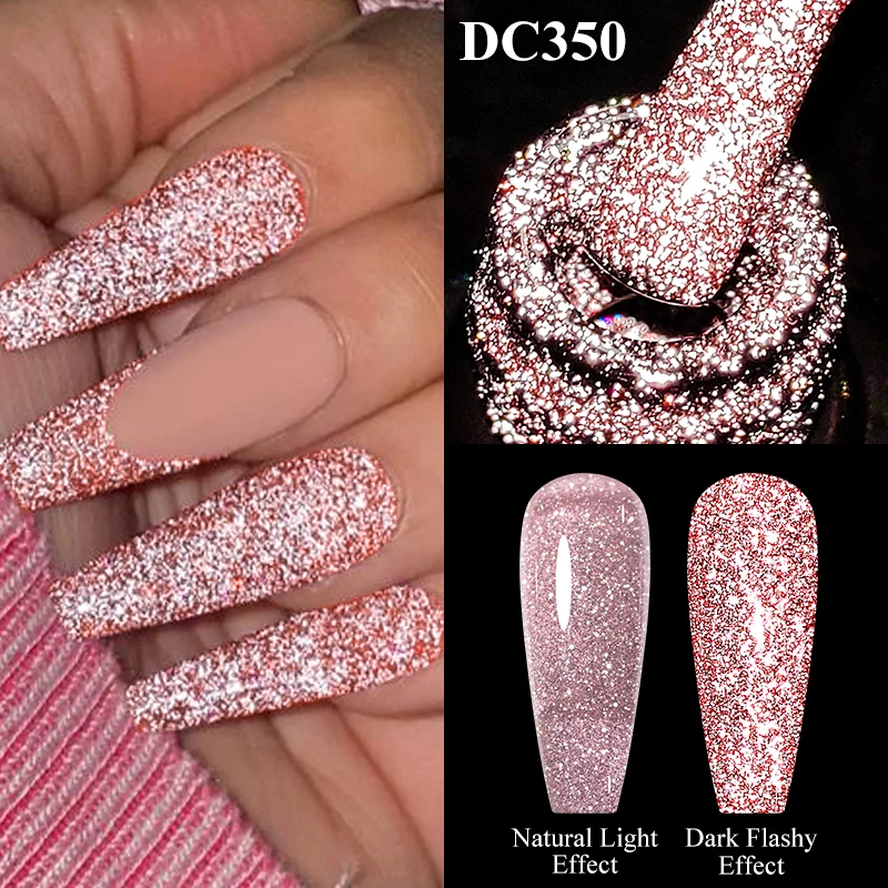 Reflective Glitter Rubber Base Gel Nail Polish Champagne Sparkling Semi Permant Varnish Soak Off UV Nail Art Self-leveling Gel