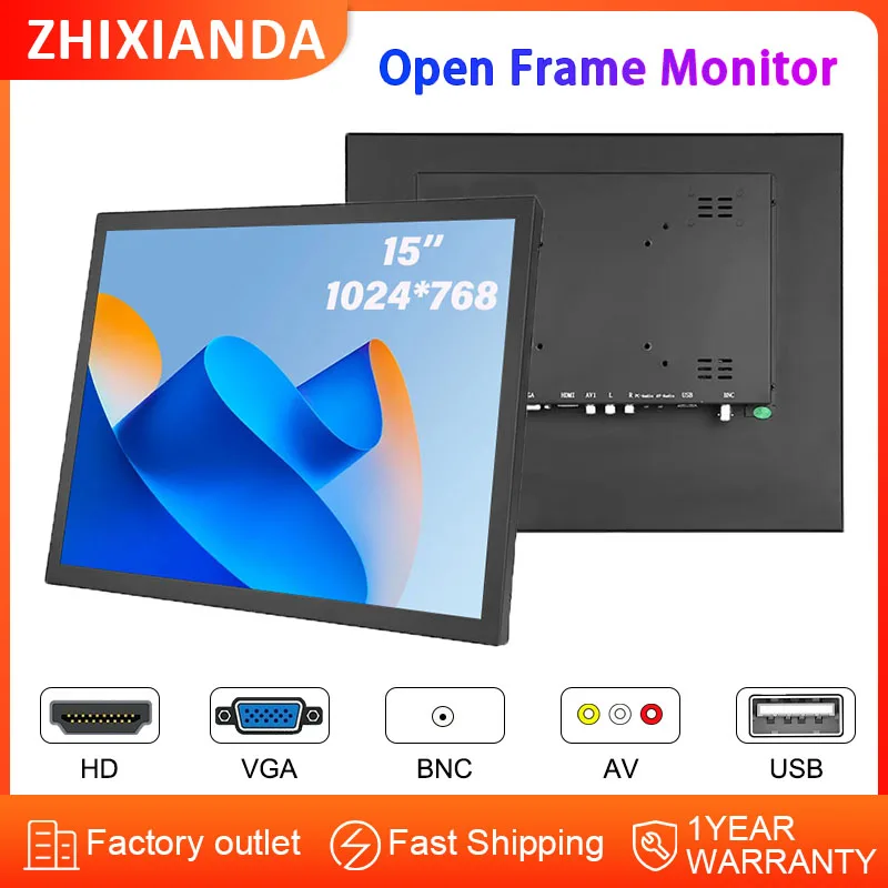 

OEM ODM 15 Inch 1024*768 Industry LCD Touch Screen Display Wall Mount Open Frame Monitor for Industry HD VGA BNC AV USB Inport