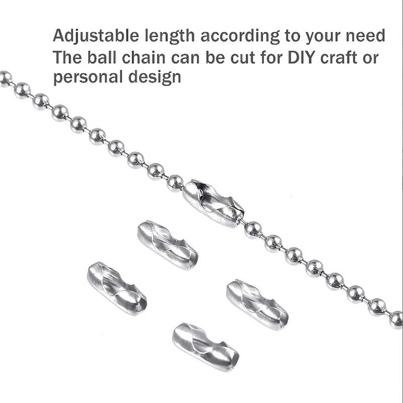 5m 1,2-4mm Stahlkugelkette für Schmuckherstellung, Armband-Bastelzubehör, Silberne Metall-Reißverschluss-Kugelkette auf Rolle – Detail 2