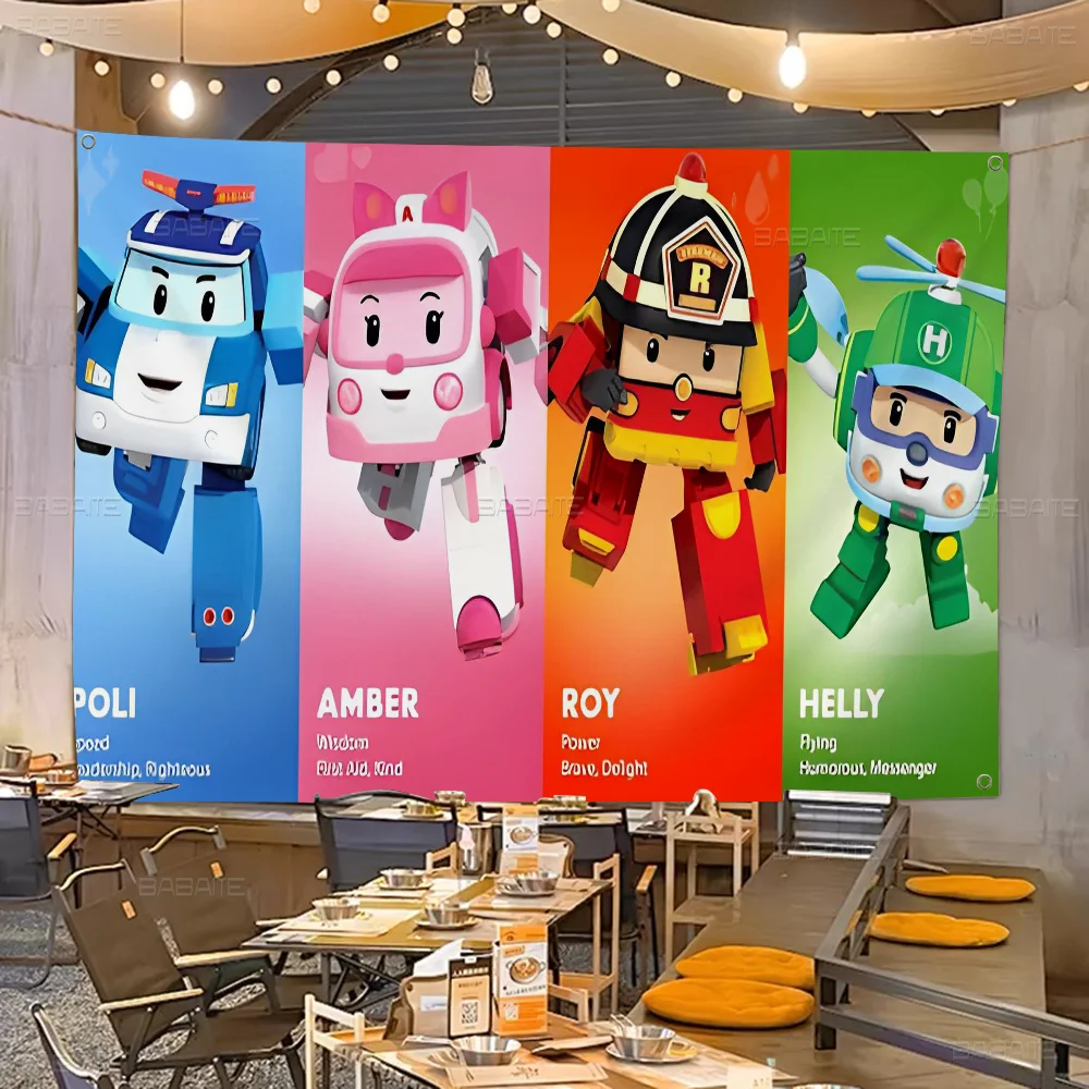 Robocar Polis Family Gatherings Outdoor Atmosphere Flags Camping Decorations Banners