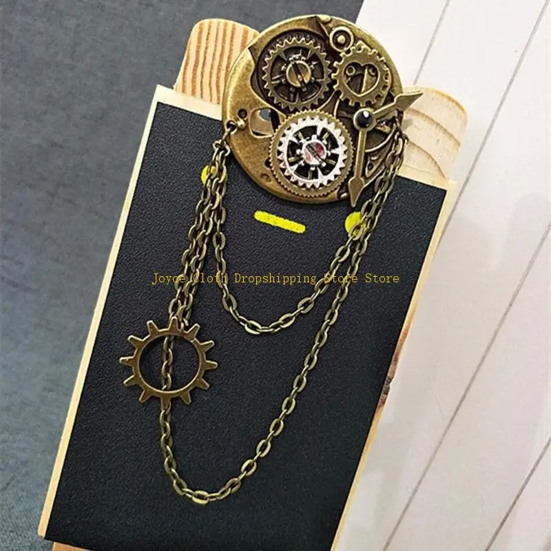 Hanging Chain Brooch Pins with Gear Clock Suit Lapel Pin Jewelry Gifts 10CD