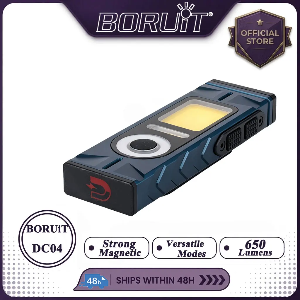 BORUiT DC04 650LM EDC Magnet  Flashlight Type-C Rechargeable Work Light Torch Pocket Clip RGB UV Green Beam Emergency Outdoor