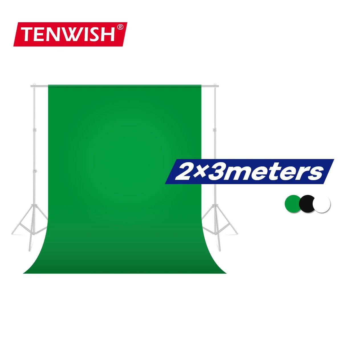 TENWISH 2x3 Meters Chroma Key Backdrop Green Screen for Photo Studio Video Live Background Non Woven Fabrics Black White