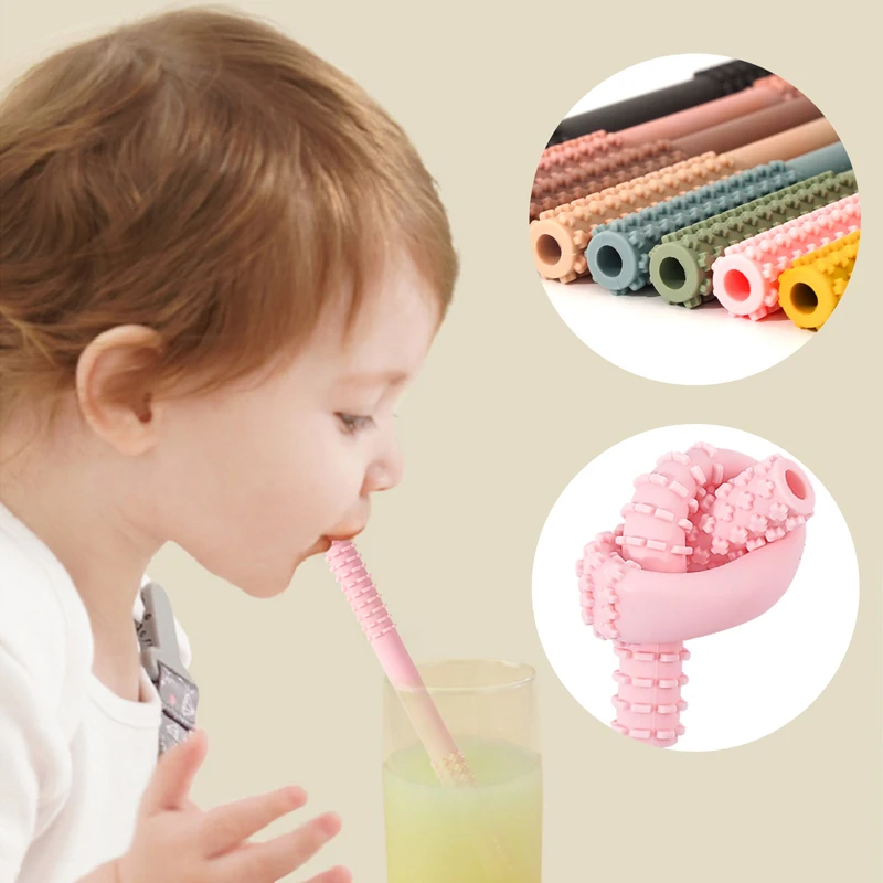 1PCS Baby Toy Silicone Molar Straw Baby Teether With Brush Baby Teething Toys Molar Silicone Handle Chewing Toy