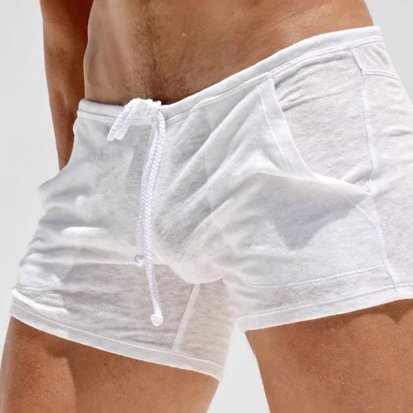 Sexy See Through Slim Shorts Men Seaside Beach Casual Solid Color Breathable Shorts Summer Men's Leisure Sleepwear Pajama Shorts