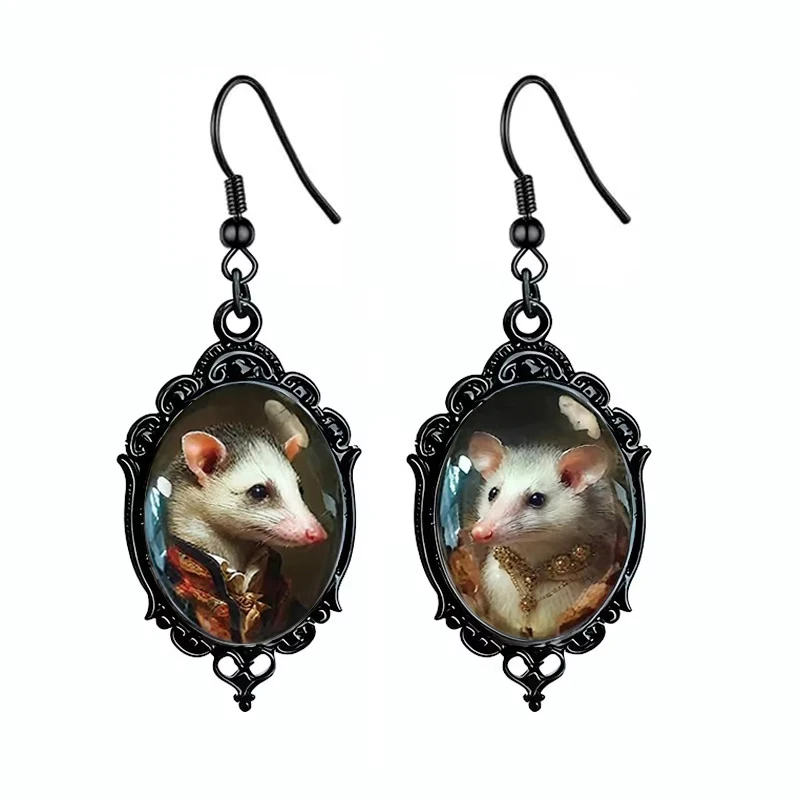 Kreative Nicht übereinstimmende Dame und Gentleman Opossum Ohrringe Gothic Oval Glas Possum Ohrringe Schmuck
