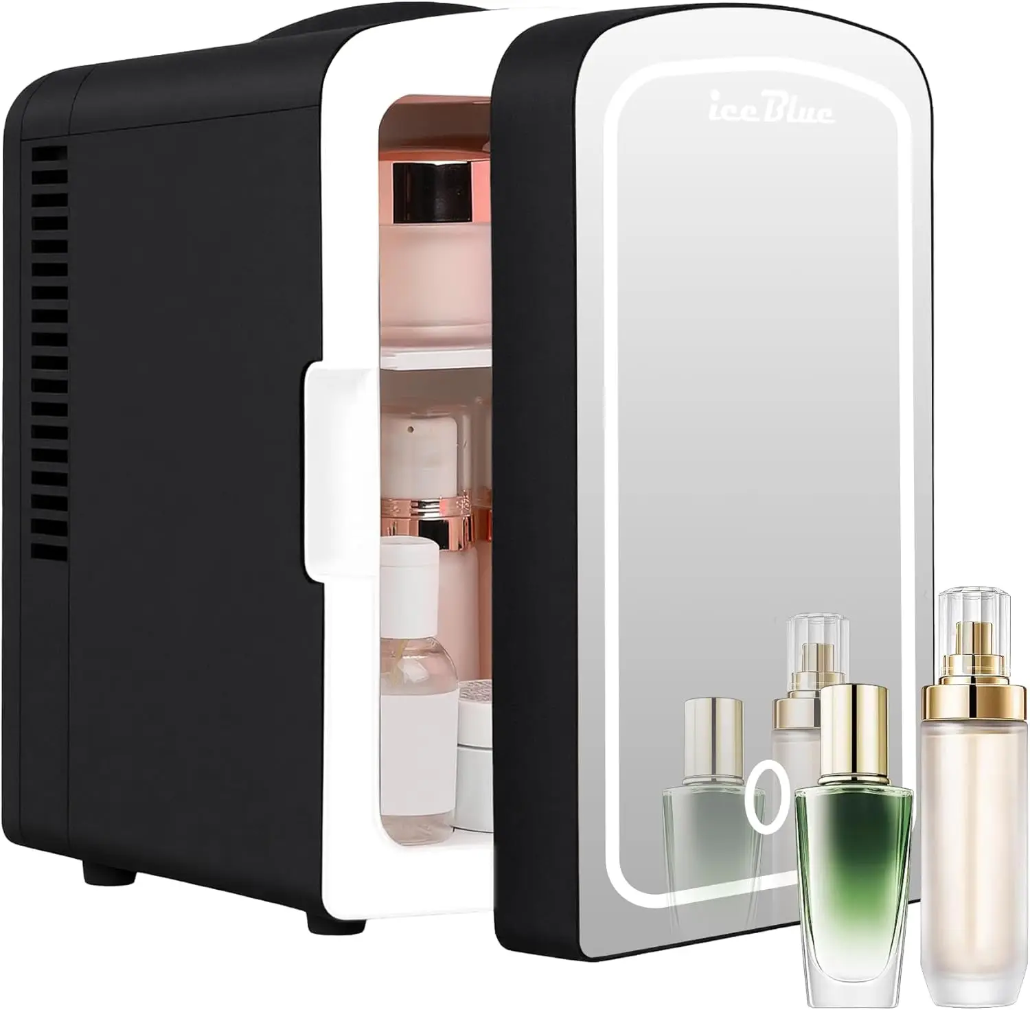 

Mini Skincare Fridge with LED Mirror, 4L/6 Cans for Beauty & Drinks, Portable for Bedroom Car Office Dorm Gift - Black