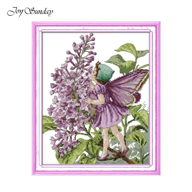 Joy Sunday Fairies Pattern Cross Stitch Kits DIY DMC Thread Aida Cloth 16CT 14CT Printed Canvas Hand Embroidery Needlework Sets